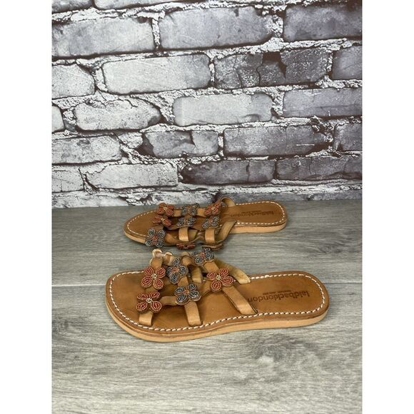 Laidback London Brown Leather Handmade Boho Floral Beaded Sandals Women 7US/38EU - Picture 14 of 16